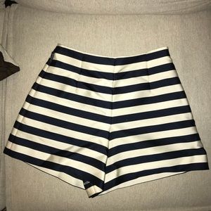 Moncler navy and white striped high waisted shorts
